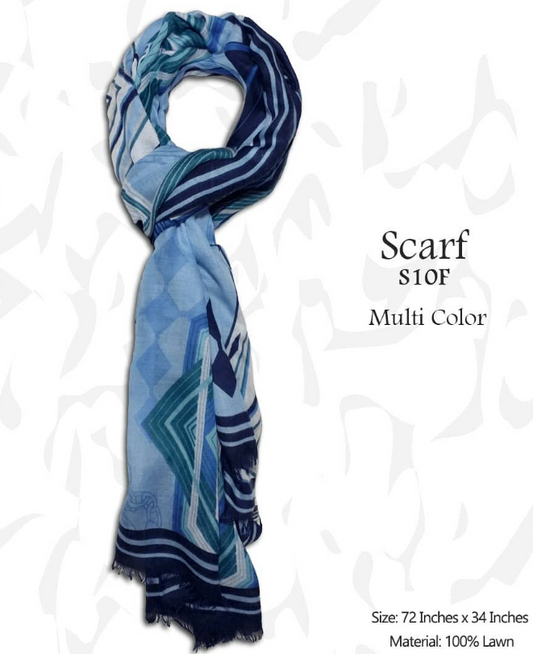 Lawn Scarf - Blue Printed - 18 - S10F