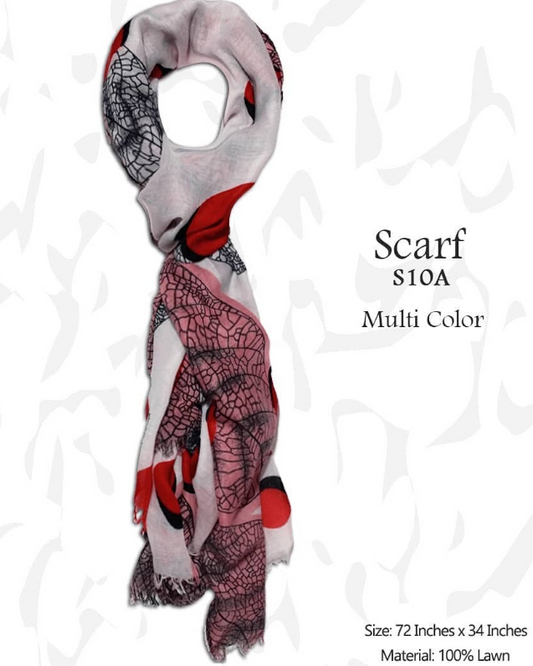 Lawn Scarf - Red Printed - 21 - S10 A