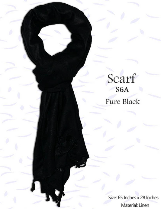 Linen Scarf - Pure Black - 6 S6A